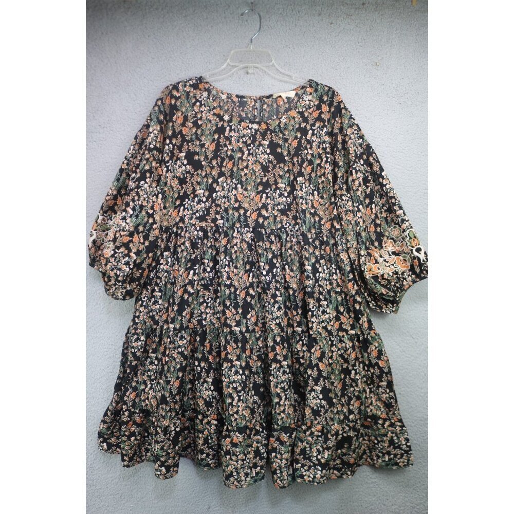 Solitare 3/4 Balloon Sleeve Tiered Embroidered Dress-Floral-Medium-Whimsigoth